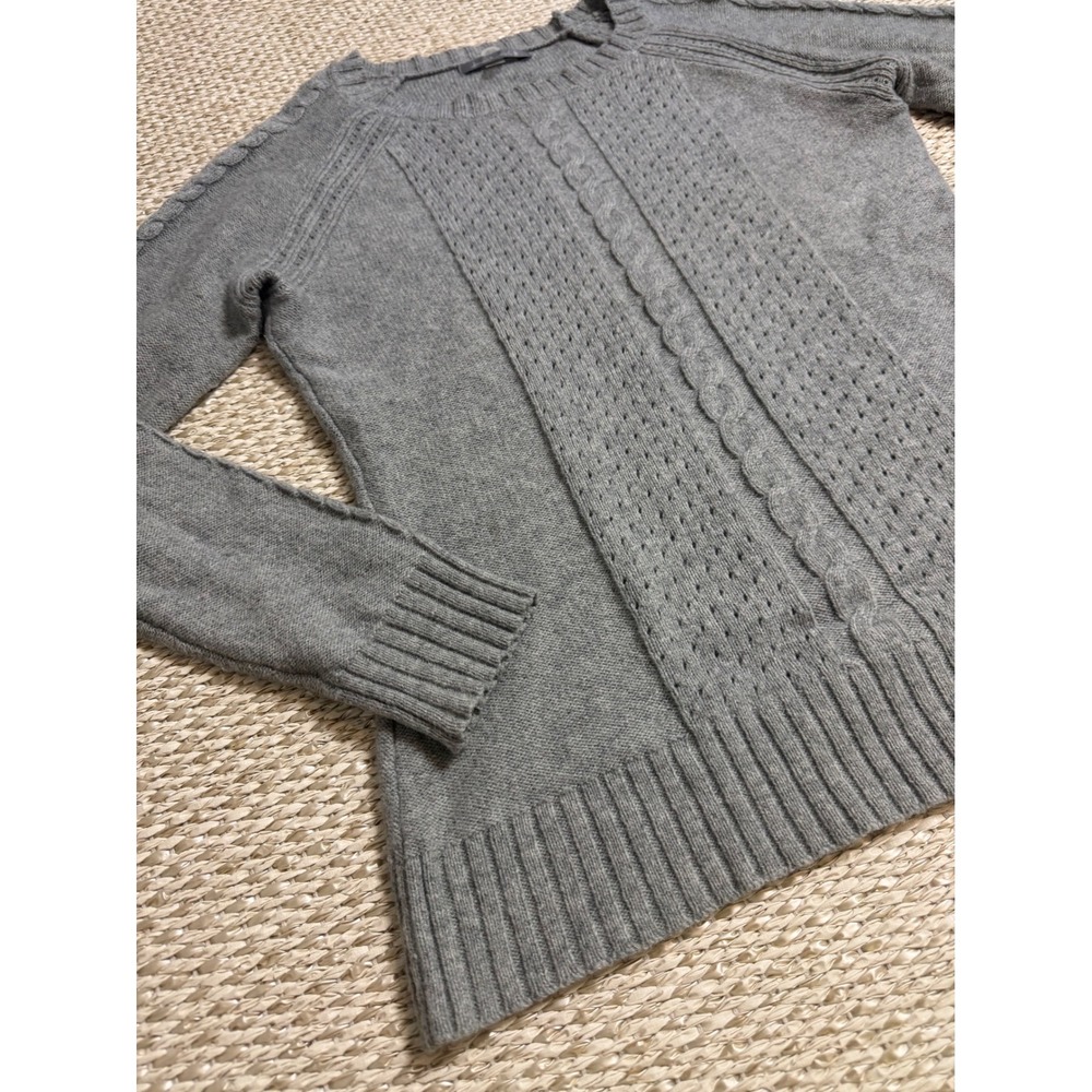 Smartwool Gray Merino Wool Cable Knit Pointelle Crew Neck Sweater Womens Medium - Picture 2 of 7